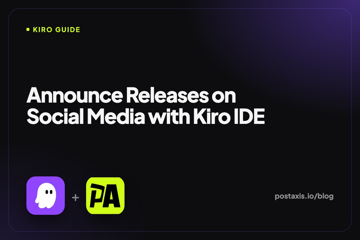 Kiro logo next to the PostAxis logo with the title Announce Releases on Social Media with Kiro IDE