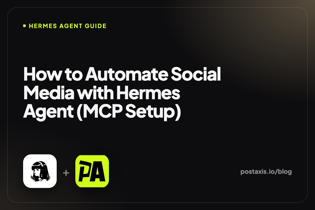 Hermes Agent logo next to the PostAxis logo with the title How to Automate Social Media with Hermes Agent