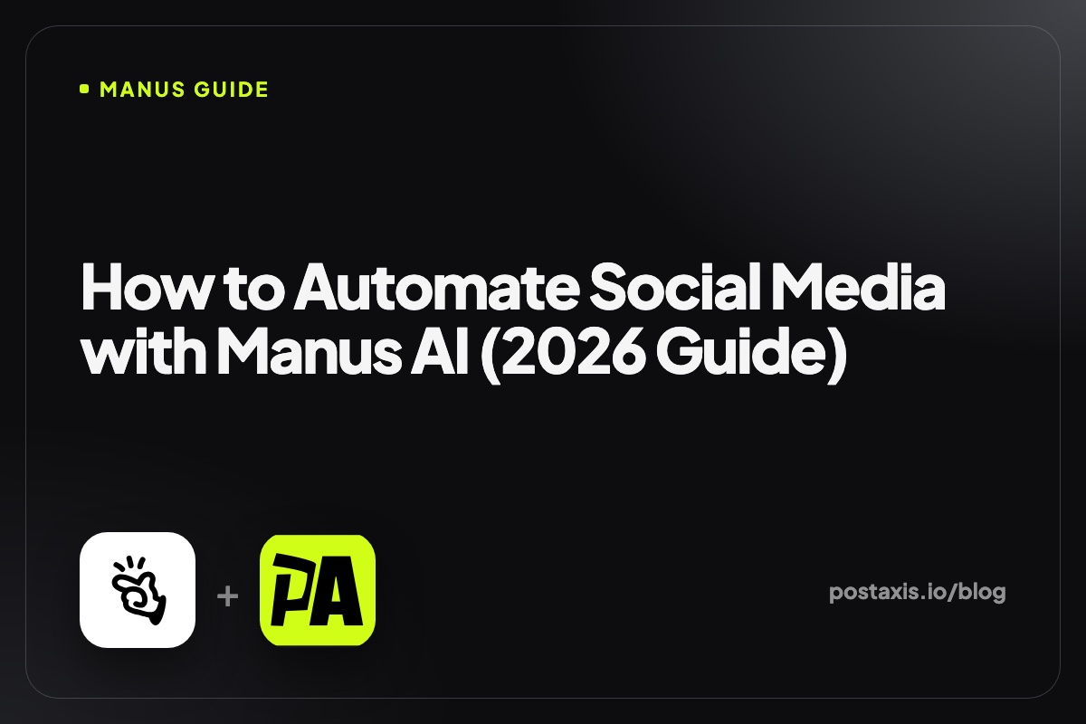 Manus logo next to the PostAxis logo with the title How to Automate Social Media with Manus AI