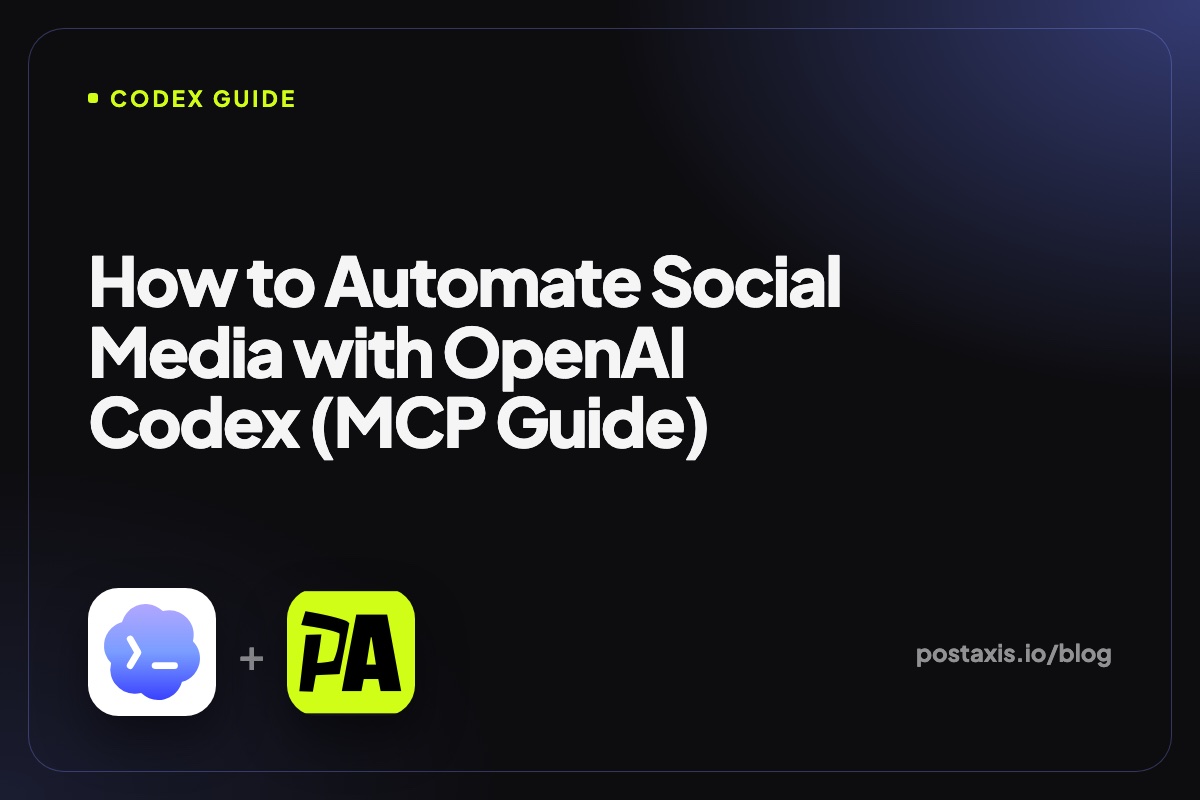 OpenAI Codex logo next to the PostAxis logo with the title How to Automate Social Media with OpenAI Codex